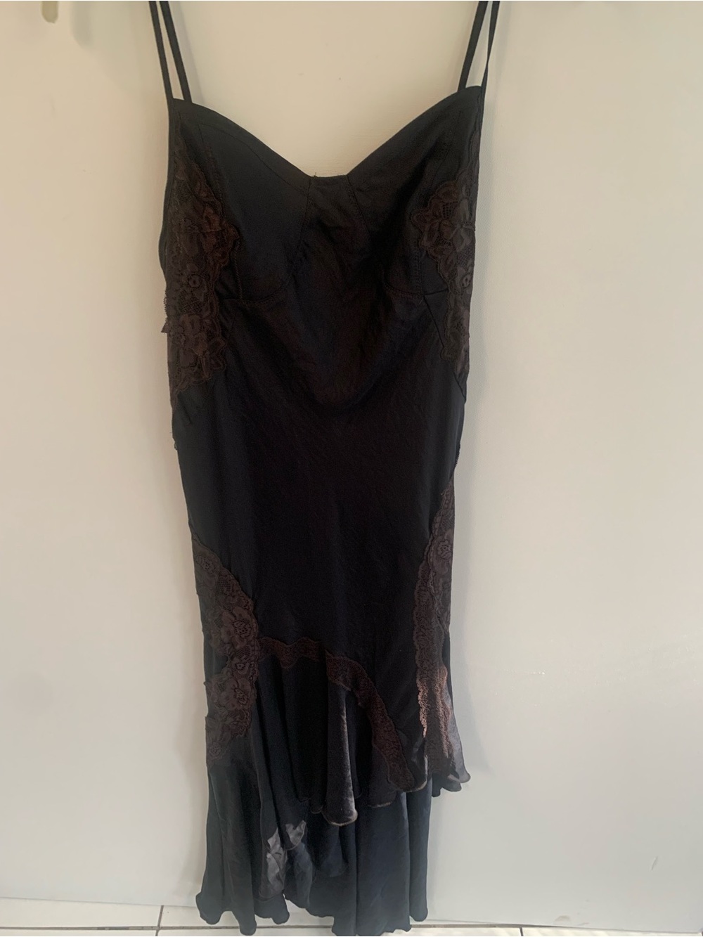 Free People Black Slip Dress with Lace Insets
